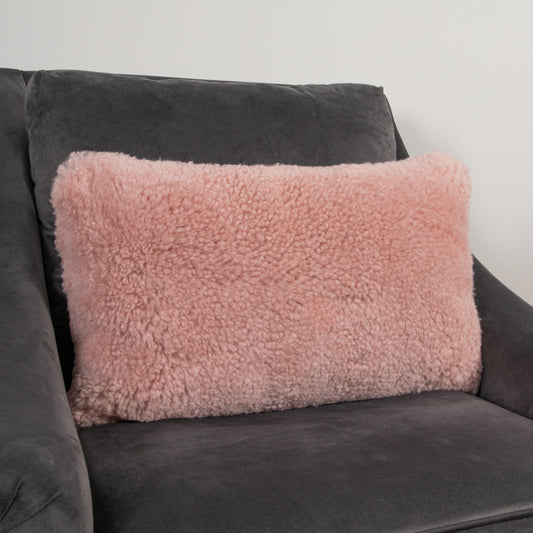 Pink Short Pile Sheepskin Cushion 50 x 30cm - CasaFenix