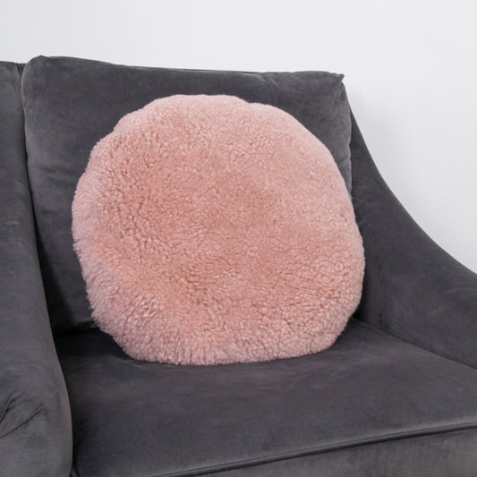 Pink Short Pile Sheepskin Cushion 40cm Diameter - CasaFenix