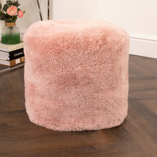 Pink Short Pile Sheepskin Pouf 40cm Diameter - CasaFenix