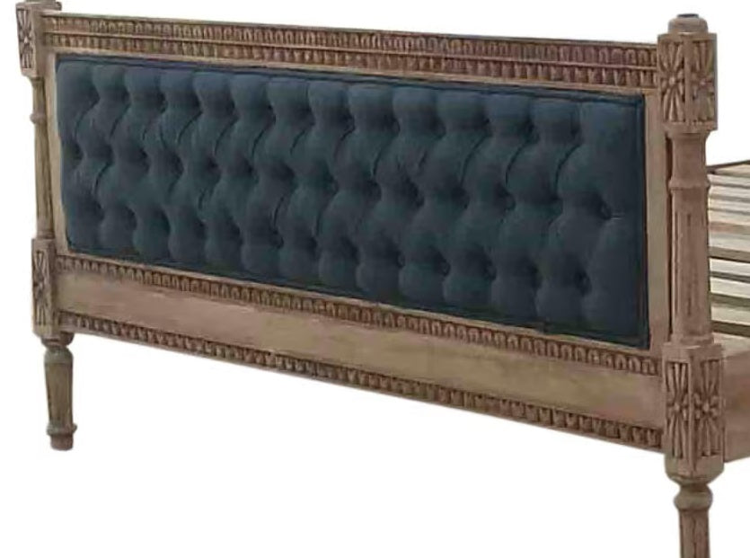 Lana Grey Deep Button Upholstered Bed Solid Mango Wood - CasaFenix