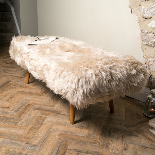 Shearling Sheepskin Beige End Of Bed Bench 110 x 45cm - CasaFenix