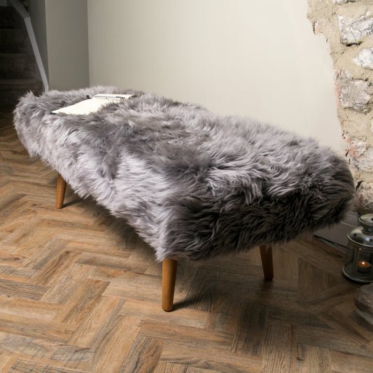 Shearling Sheepskin Grey End Of Bed Bench 110 x 45cm - CasaFenix