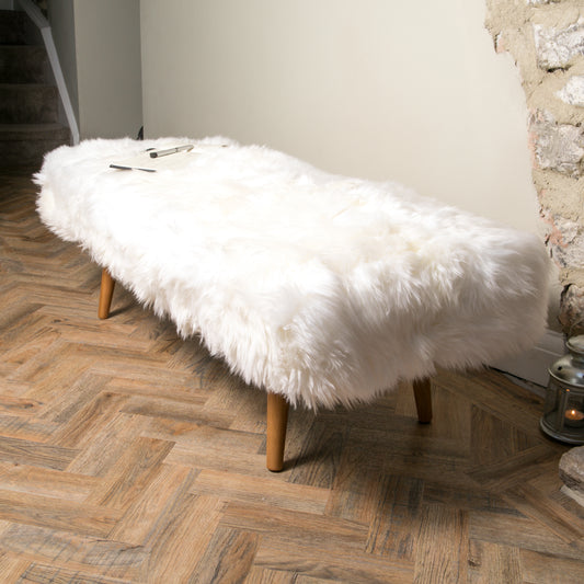 Shearling Sheepskin White End Of Bed Bench 110x45cm - CasaFenix