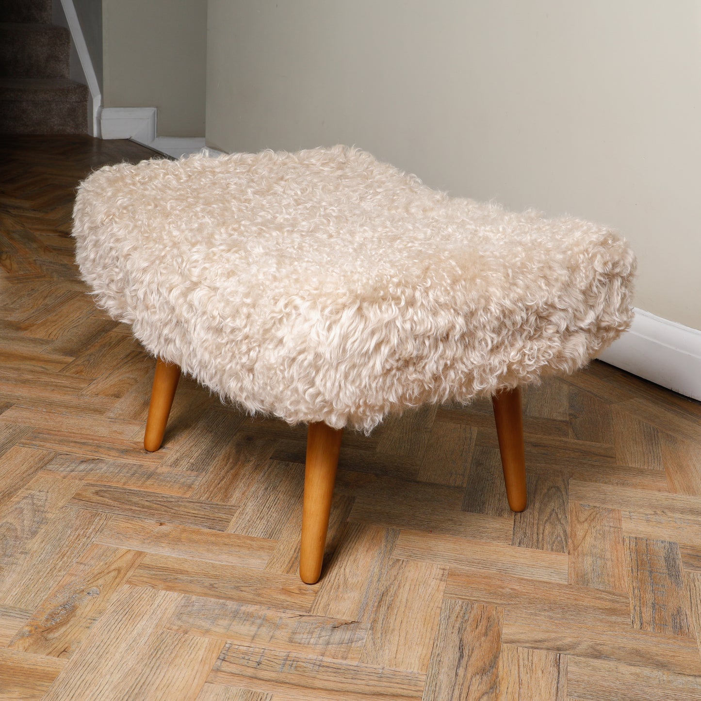 Shearling Sheepskin Beige Footstool 65x45cm - CasaFenix