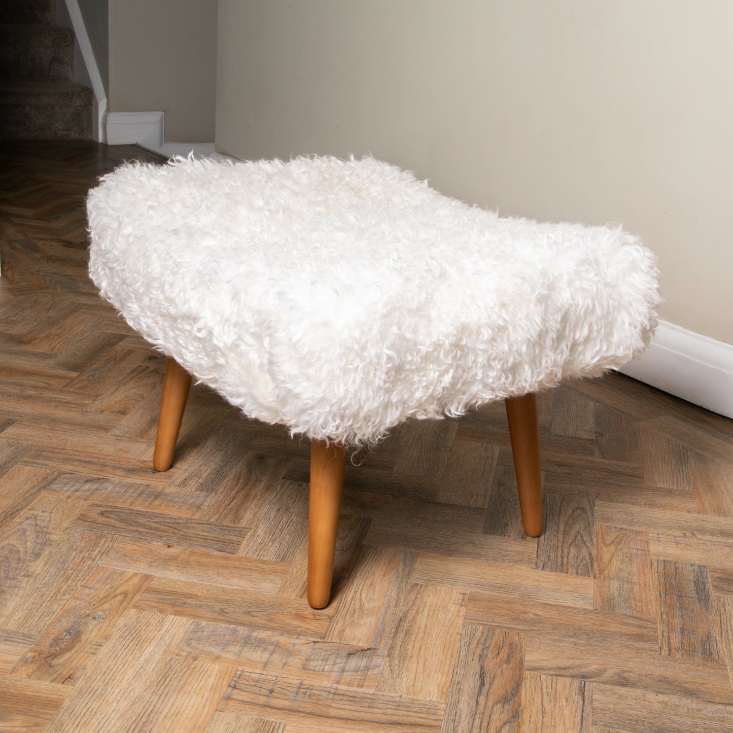 Shearling Sheepskin White Footstool 65x45cm - CasaFenix