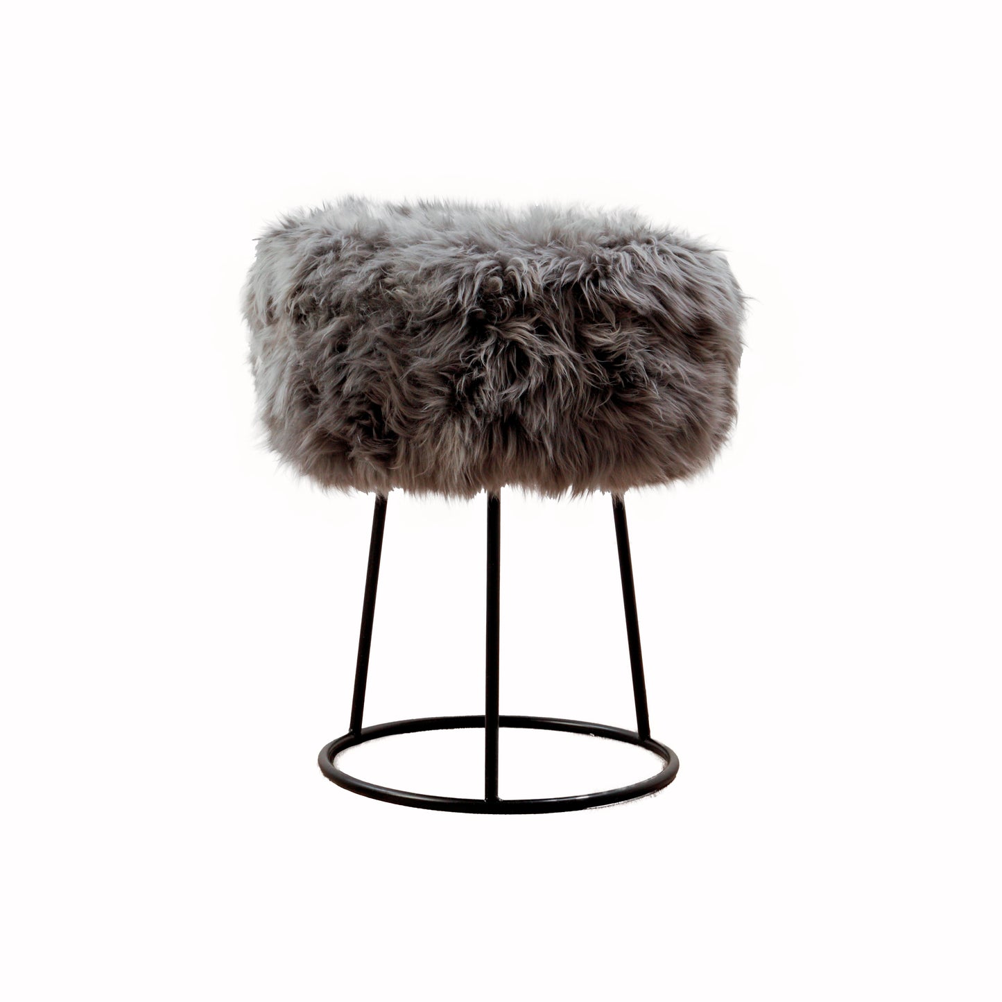 Grey Genuine Sheepskin on a Metal Stool - CasaFenix