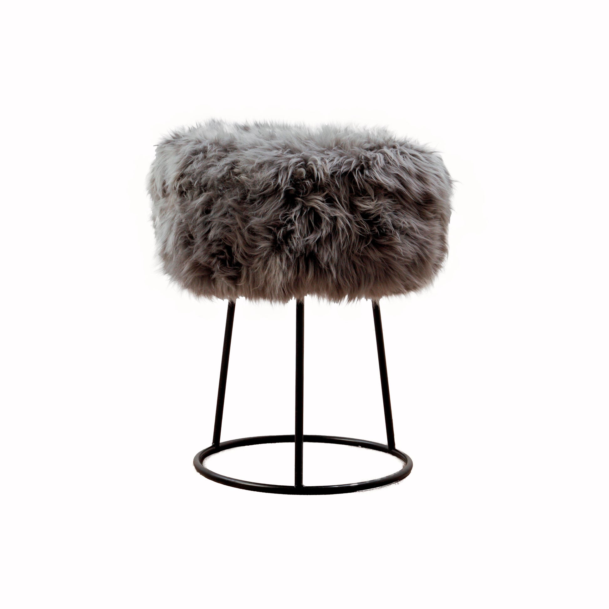 Grey Genuine Sheepskin on a Metal Stool - CasaFenix