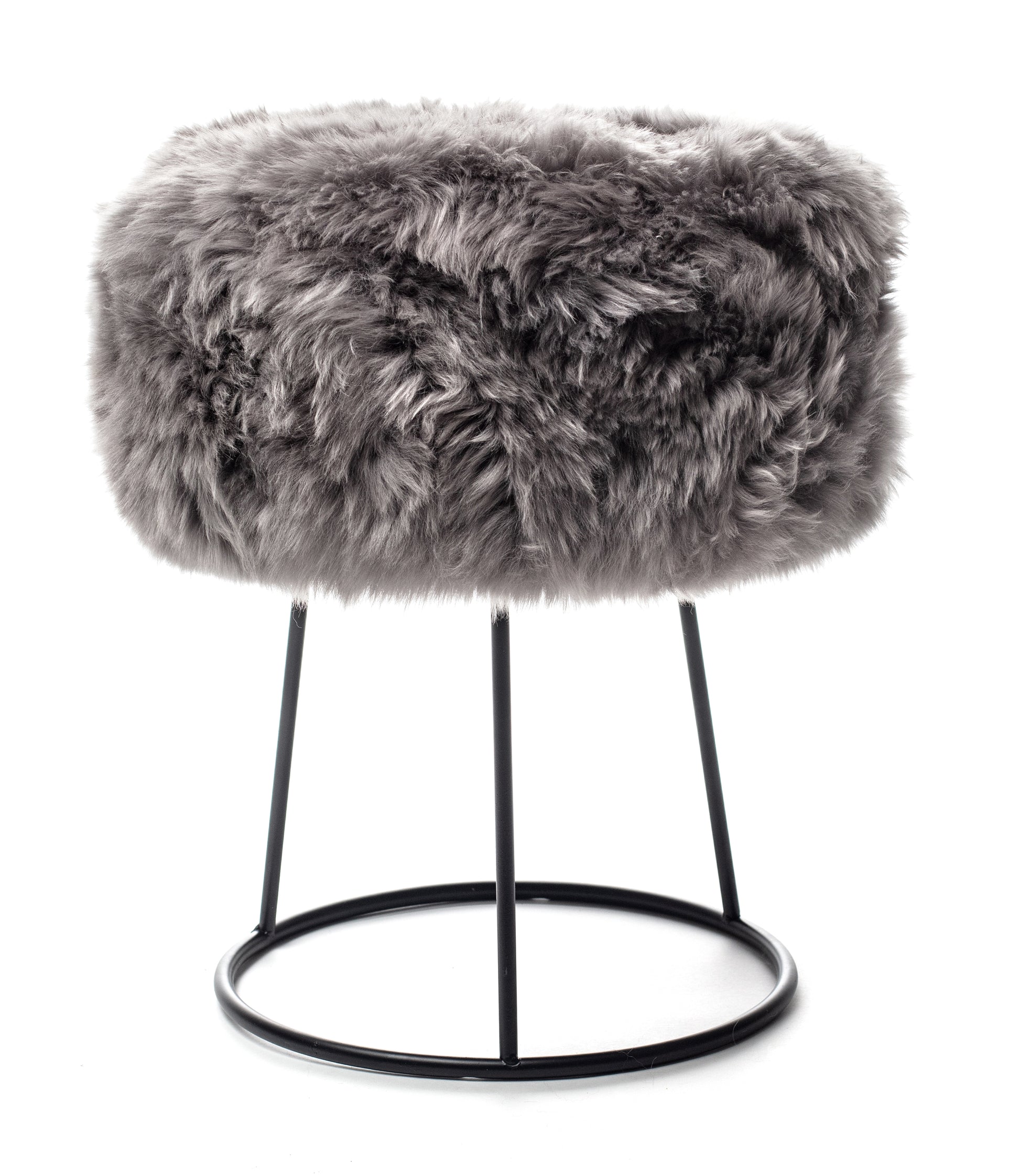 Grey Genuine Sheepskin on a Metal Stool - CasaFenix