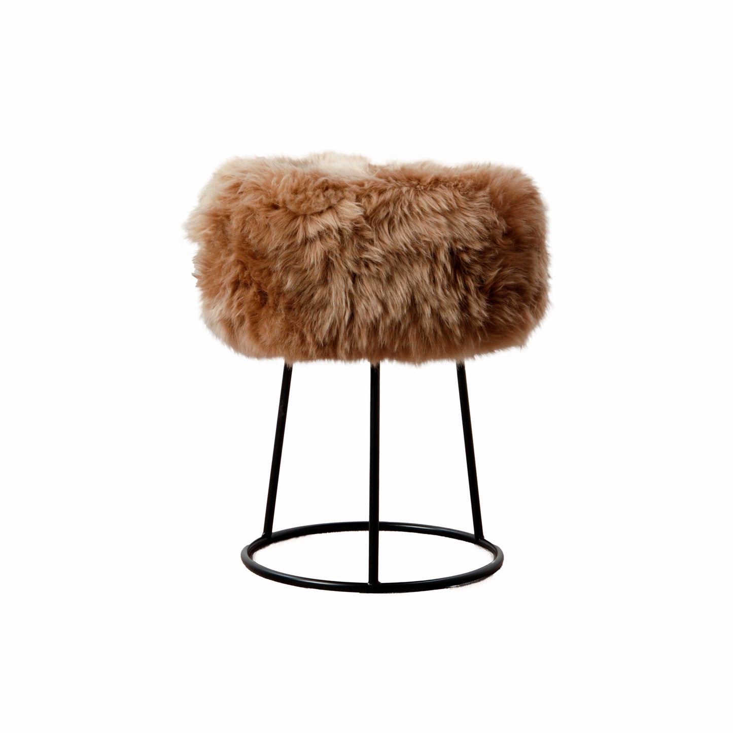 Light Brown Genuine Sheepskin Metal Stool - CasaFenix