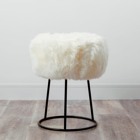 Natural Colour Genuine Sheepskin over a Metal Stool - CasaFenix