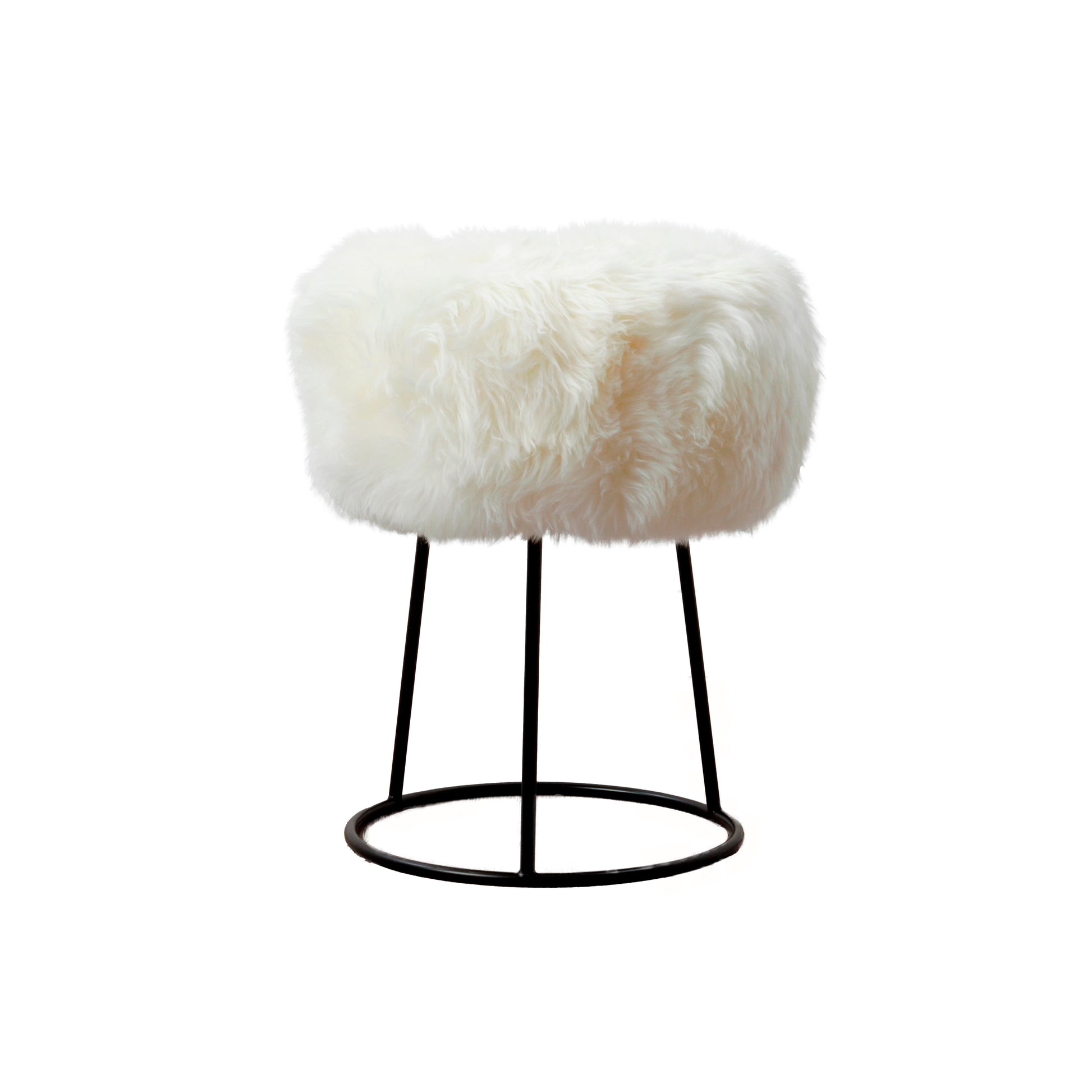 Natural Colour Genuine Sheepskin over a Metal Stool - CasaFenix