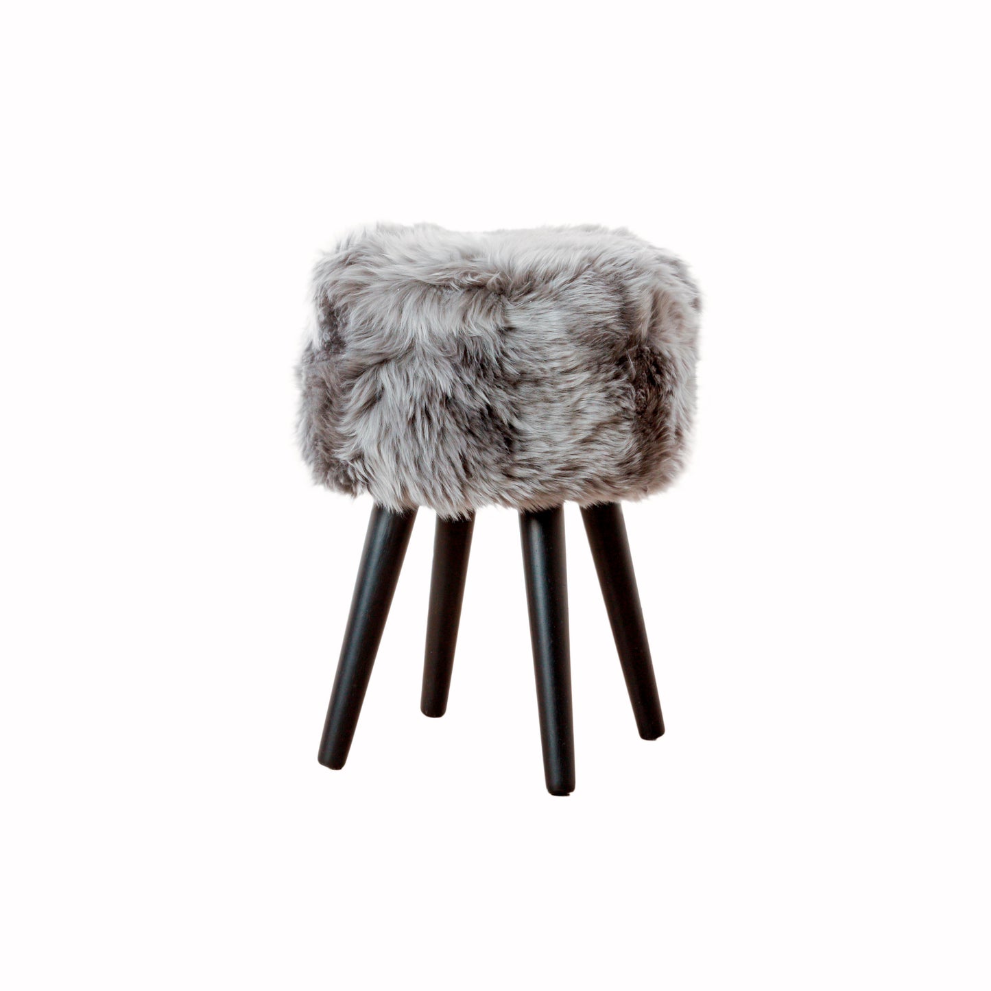 Genuine Grey Sheepskin Black Wooden Leg Stool - CasaFenix