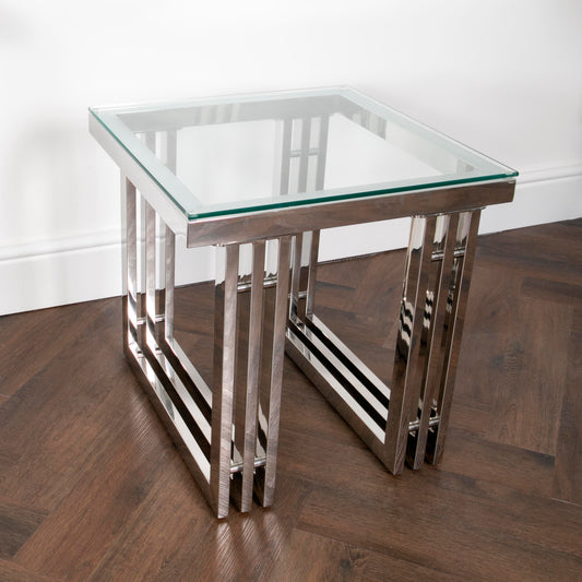 Zurich Silver Metal and Glass Side Table 55x55x55cm Side Table CasaFenix