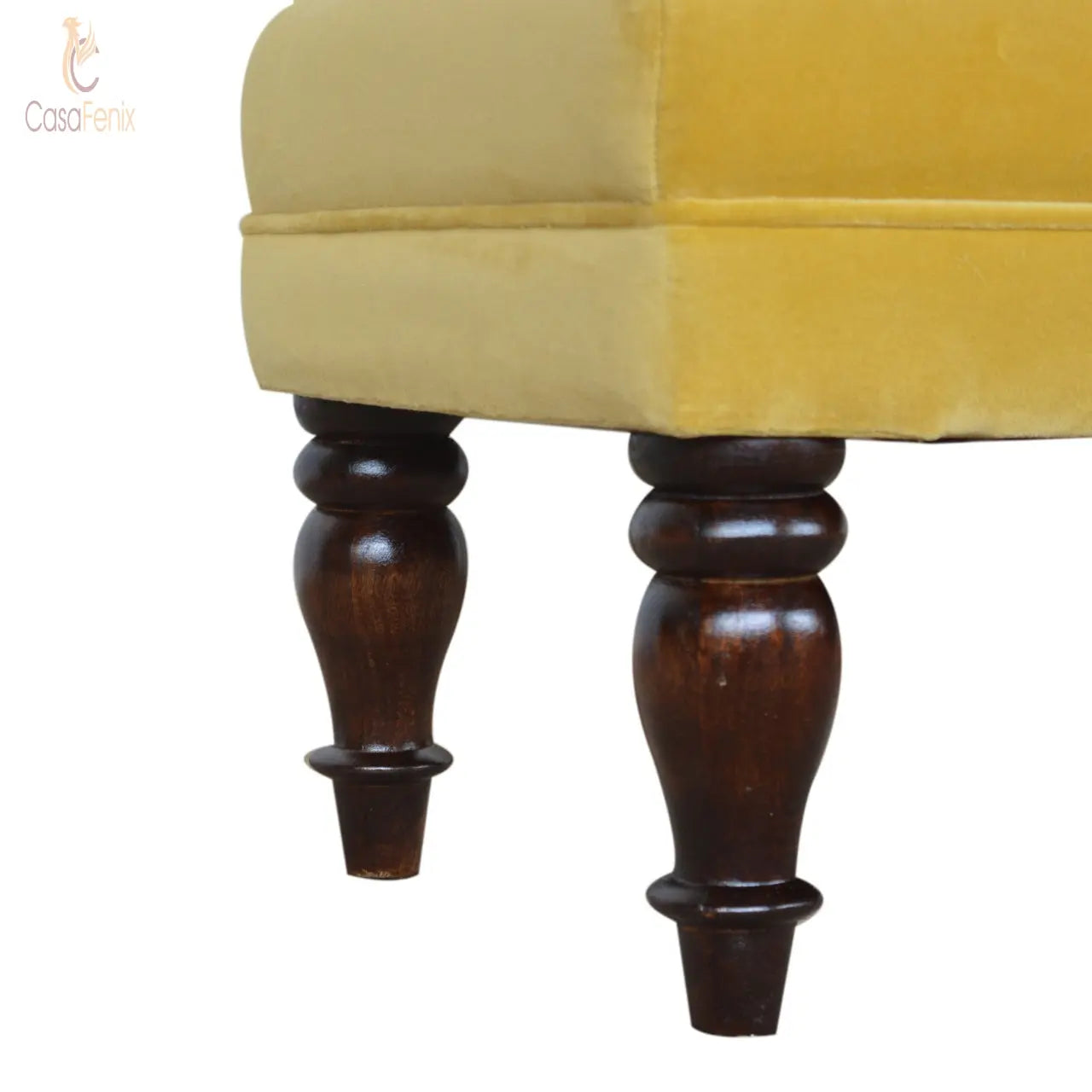 Mustard Velvet Chaise Chair / Seat 100% solid wood in a walnut finish - CasaFenix