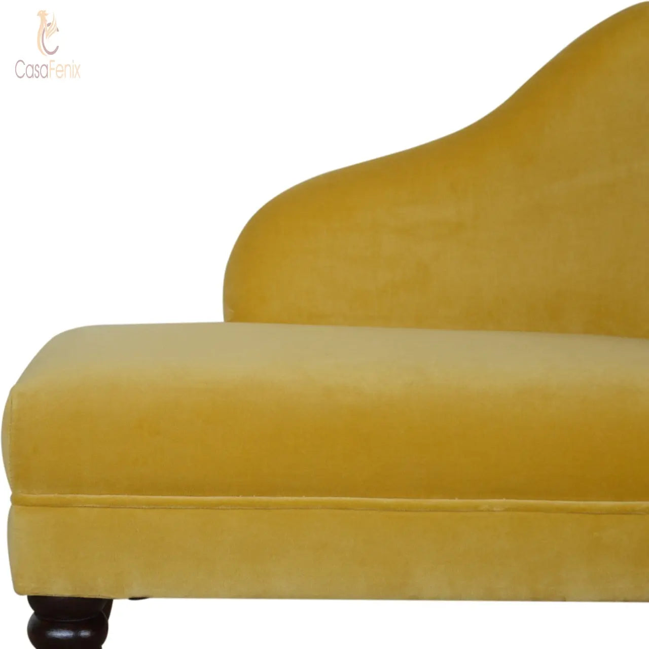 Mustard Velvet Chaise Chair / Seat 100% solid wood in a walnut finish - CasaFenix