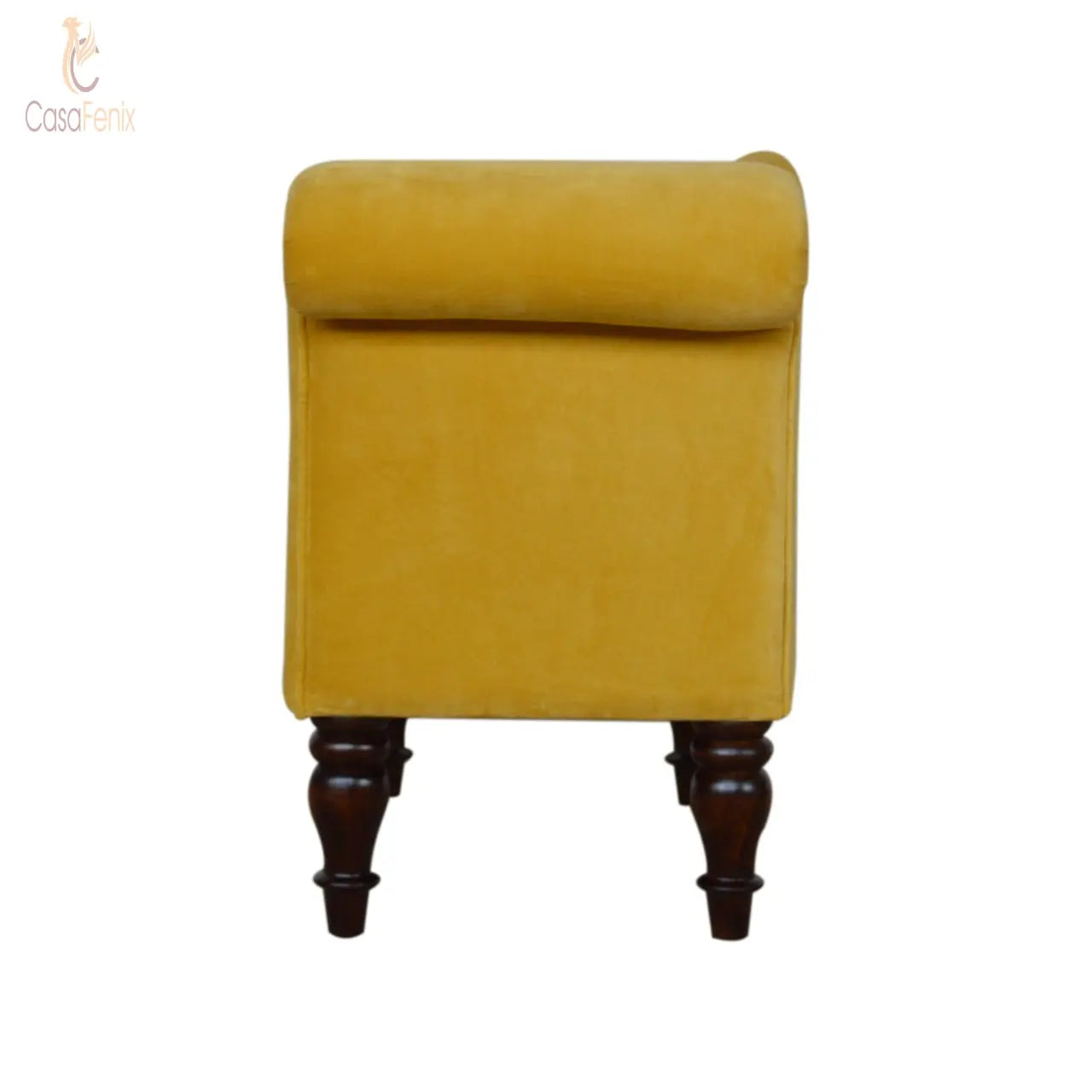 Mustard Velvet Chaise Chair / Seat 100% solid wood in a walnut finish - CasaFenix