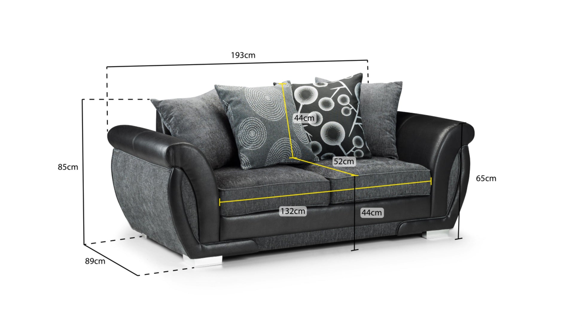 Shannon Fabric Sofa in 1, 2, 3 Seat, 4 Seat Corner Settee & Footstool. Chrome Feet Sofa CasaFenix