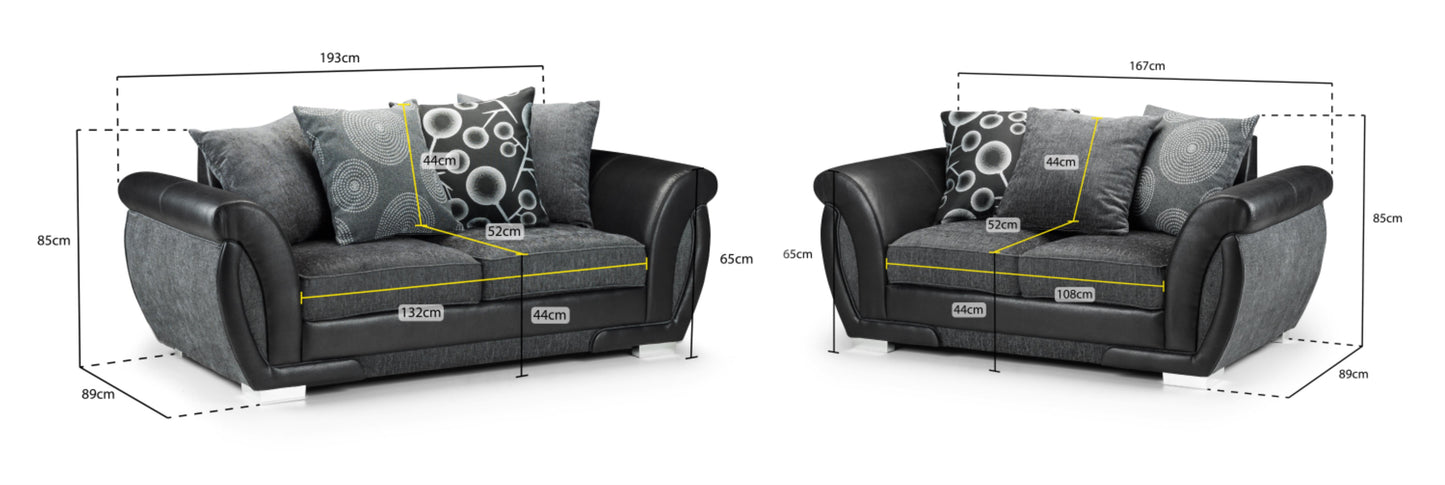 Shannon Fabric Sofa in 1, 2, 3 Seat, 4 Seat Corner Settee & Footstool. Chrome Feet Sofa CasaFenix