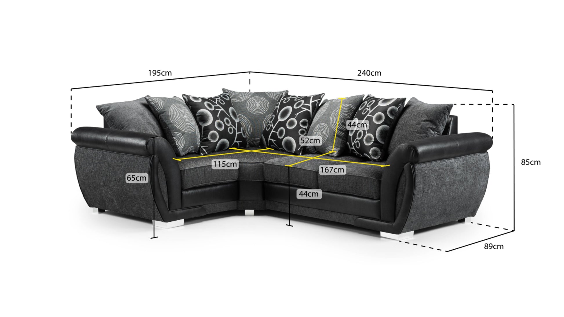 Shannon Fabric Sofa in 1, 2, 3 Seat, 4 Seat Corner Settee & Footstool. Chrome Feet Sofa CasaFenix