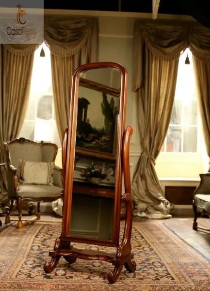 Shaped Cheval Bedroom Floor Standing Mirror Solid Mahogany - CasaFenix