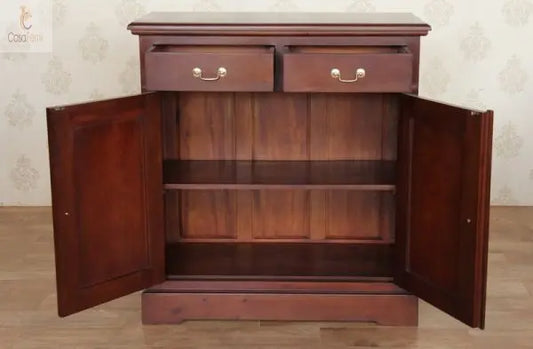 Solid Mahogany Panelled 2 Door Cabinet / Sideboard With 2  Drawers - CasaFenix