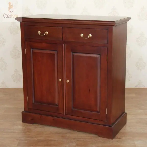 Solid Mahogany Panelled 2 Door Cabinet / Sideboard With 2  Drawers - CasaFenix