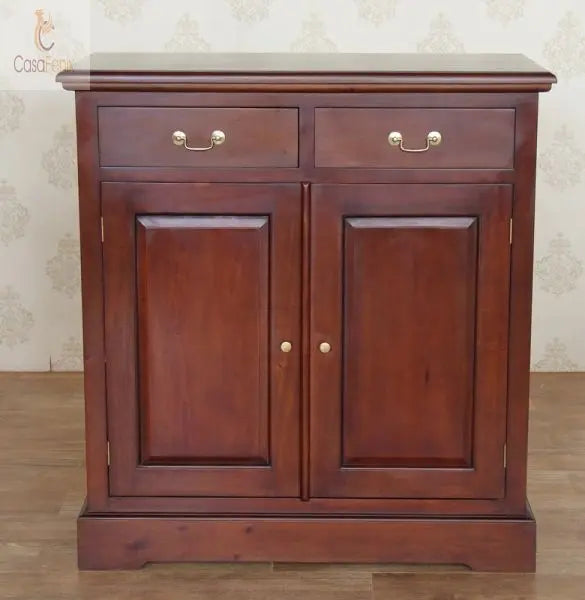 Solid Mahogany Panelled 2 Door Cabinet / Sideboard With 2  Drawers - CasaFenix