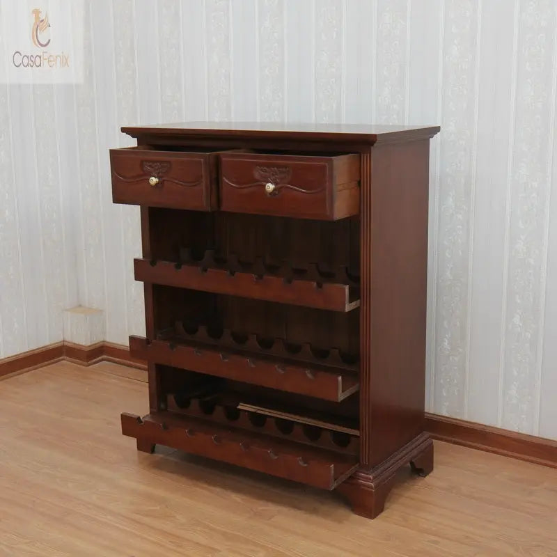 Wine Rack Cabinet / Sideboard With 2  Drawers Solid Mahogany - CasaFenix