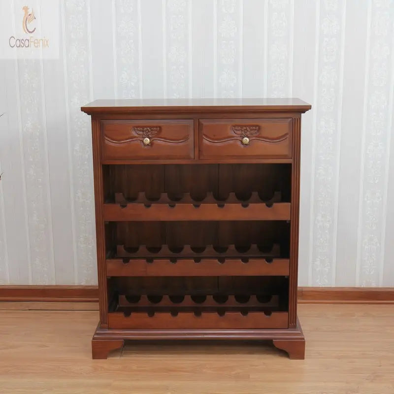 Wine Rack Cabinet / Sideboard With 2  Drawers Solid Mahogany - CasaFenix