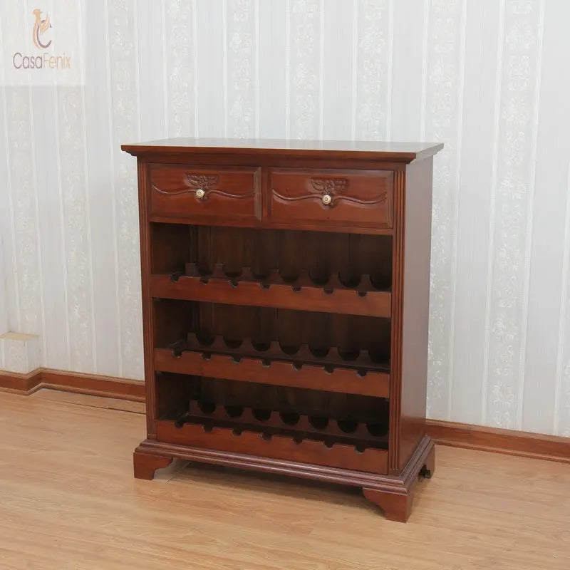 Wine Rack Cabinet / Sideboard With 2  Drawers Solid Mahogany - CasaFenix