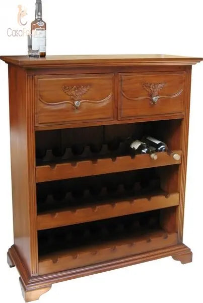 Wine Rack Cabinet / Sideboard With 2  Drawers Solid Mahogany - CasaFenix