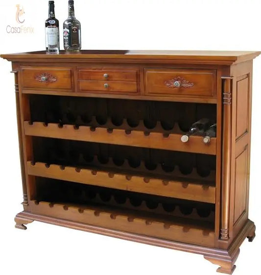 Wine Rack Cabinet / Sideboard With 4 Drawers Solid Mahogany - CasaFenix