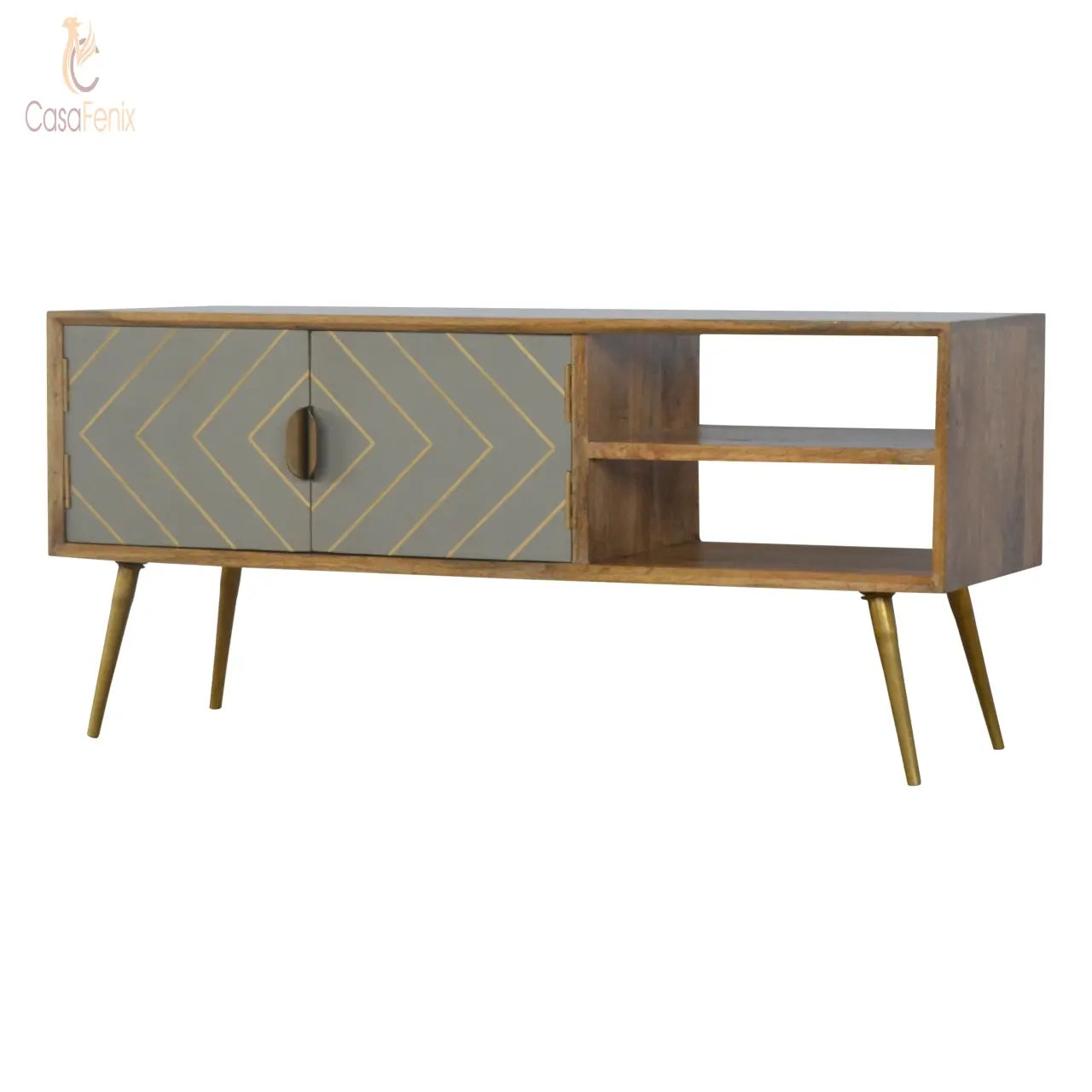 Sleek Cement Brass Inlay Media Unit TV  Stand - CasaFenix