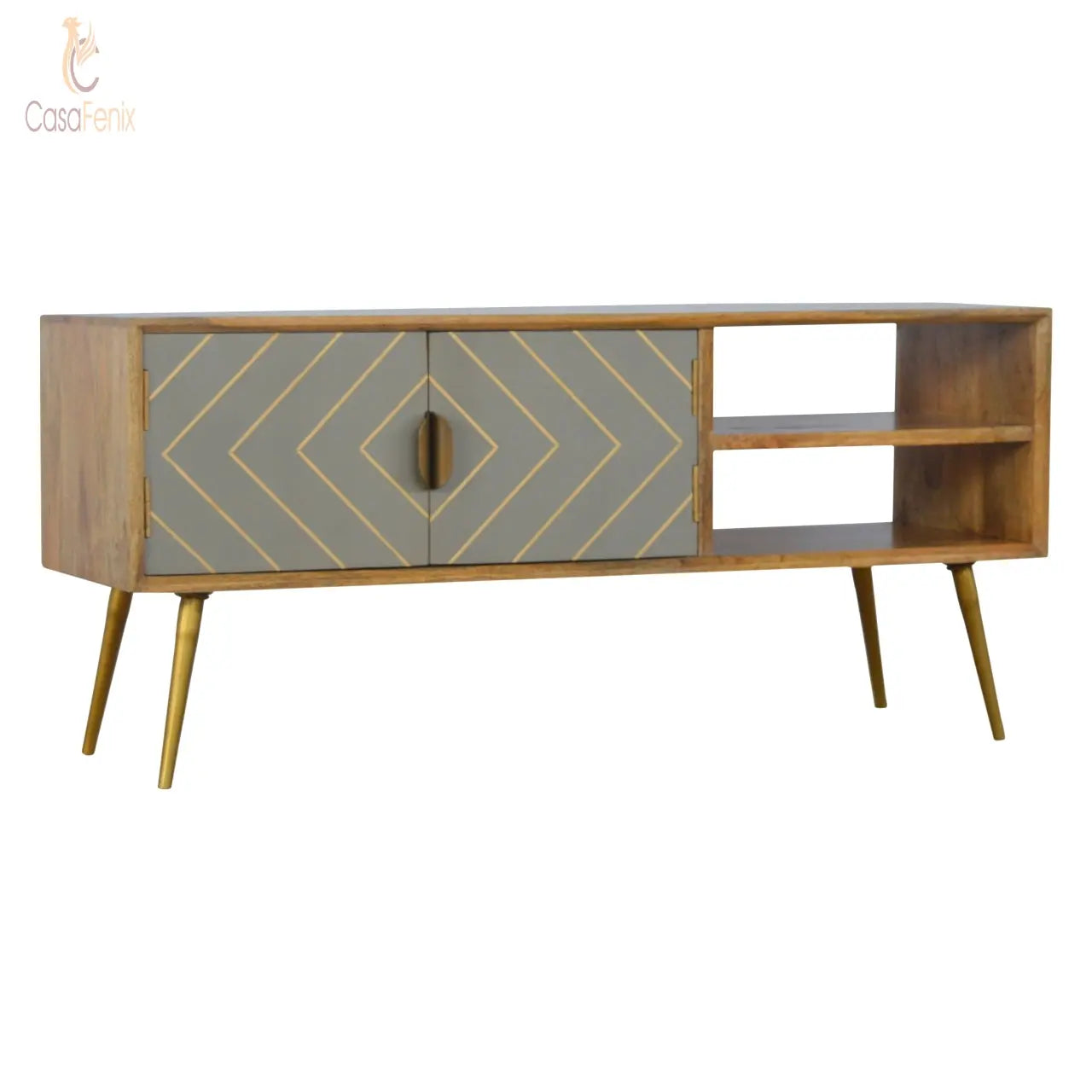 Sleek Cement Brass Inlay Media Unit TV  Stand - CasaFenix