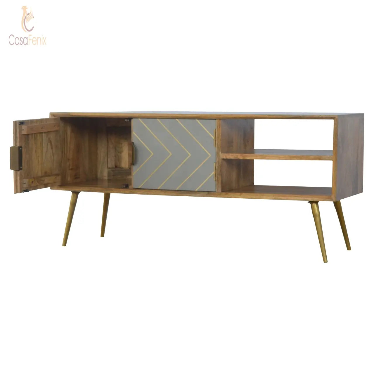 Sleek Cement Brass Inlay Media Unit TV  Stand - CasaFenix