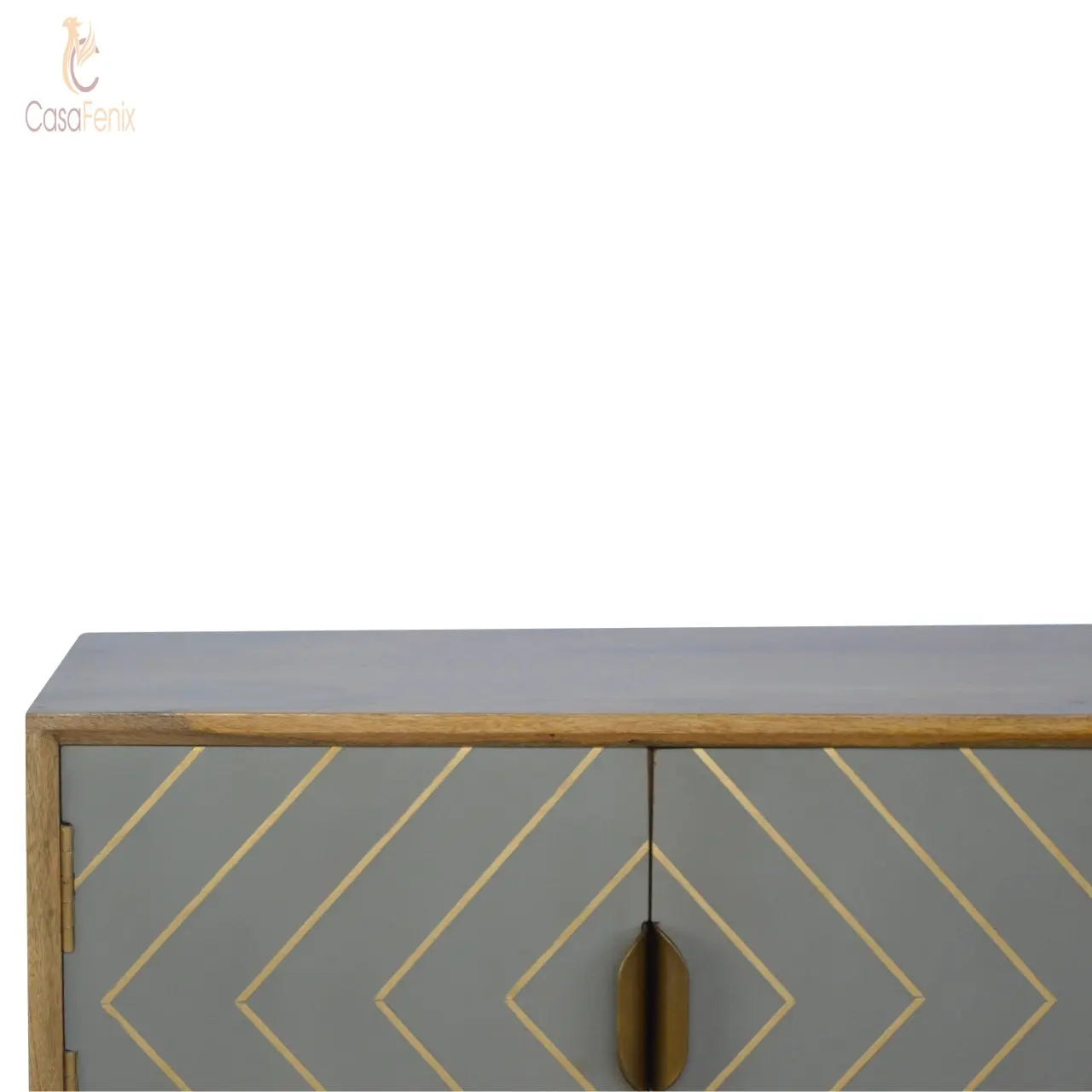 Sleek Cement Brass Inlay Media Unit TV  Stand - CasaFenix