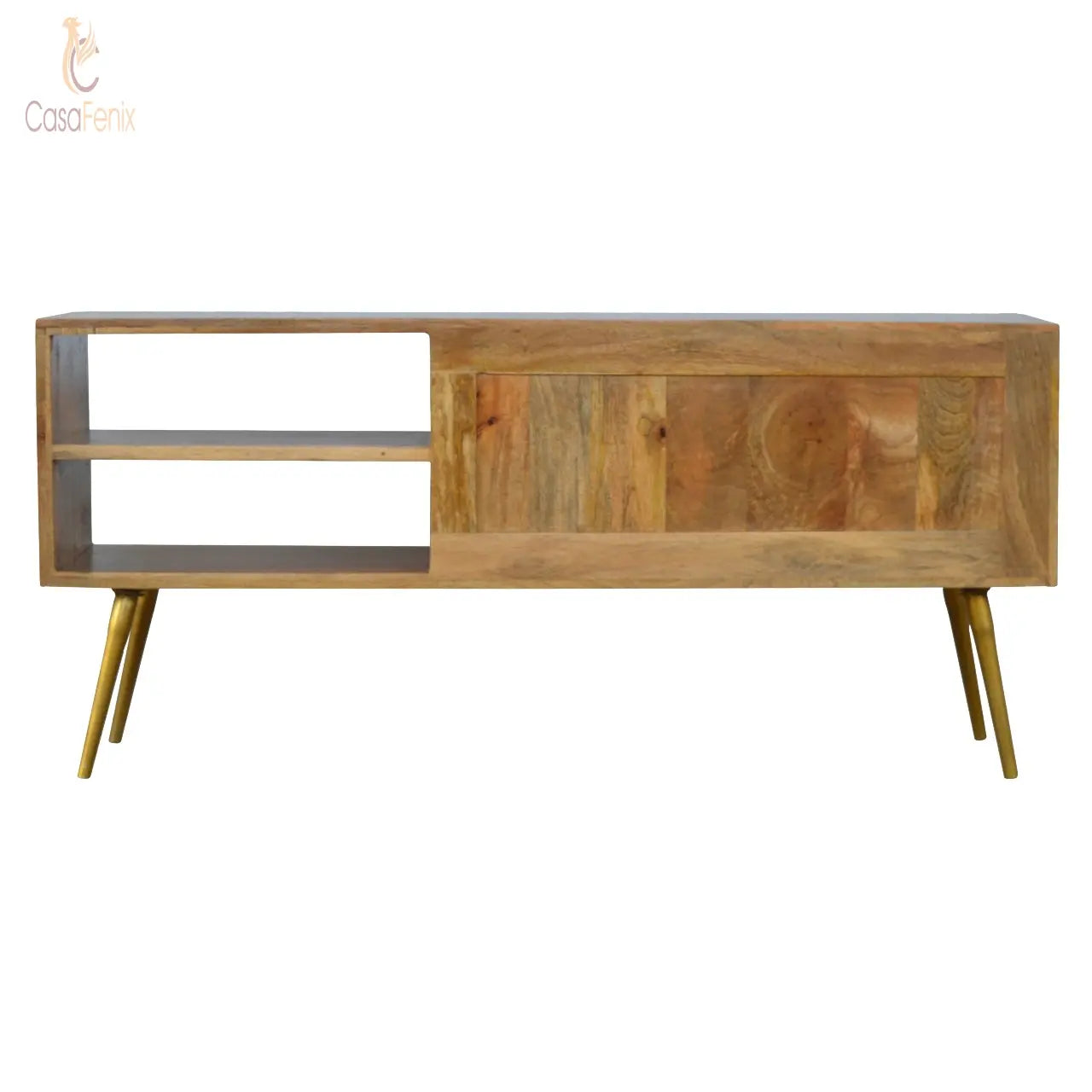 Sleek Cement Brass Inlay Media Unit TV  Stand - CasaFenix