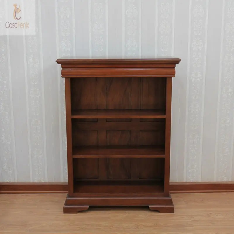 Sleigh Style Bookcase 2 Adjustable Shelves Solid Mahogany CasaFenix