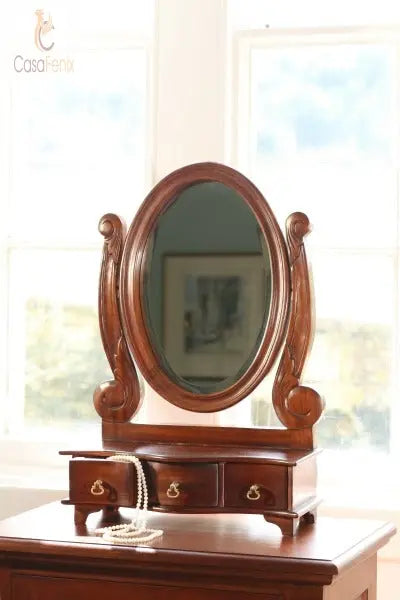 Small Dressing Table Mirror Bedroom Mirror Solid Mahogany - CasaFenix