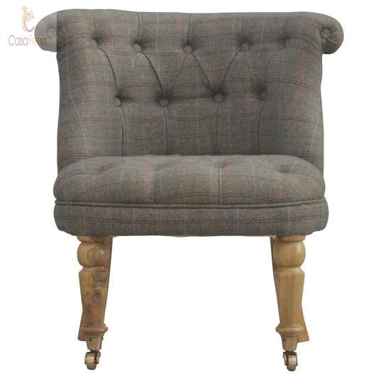 Small Multi Tweed Accent Chair Crafted with solid mango wood - CasaFenix