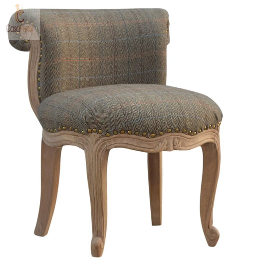 Small Multi Tweed French Chantilly style Chair 100% solid mango wood and upholstered in 100% multi tweed - CasaFenix