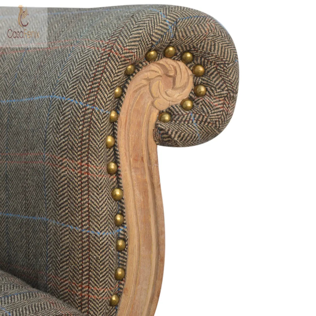 Small Multi Tweed French Chantilly style Chair 100% solid mango wood and upholstered in 100% multi tweed - CasaFenix