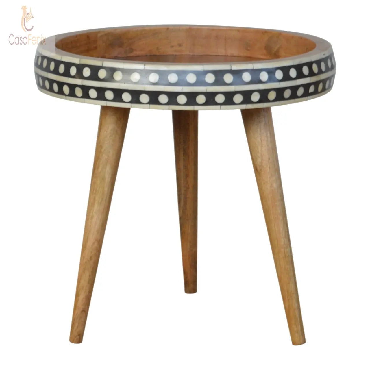 Small Patterned Nordic Style End Table Bone Inlaid Solid Wood - CasaFenix