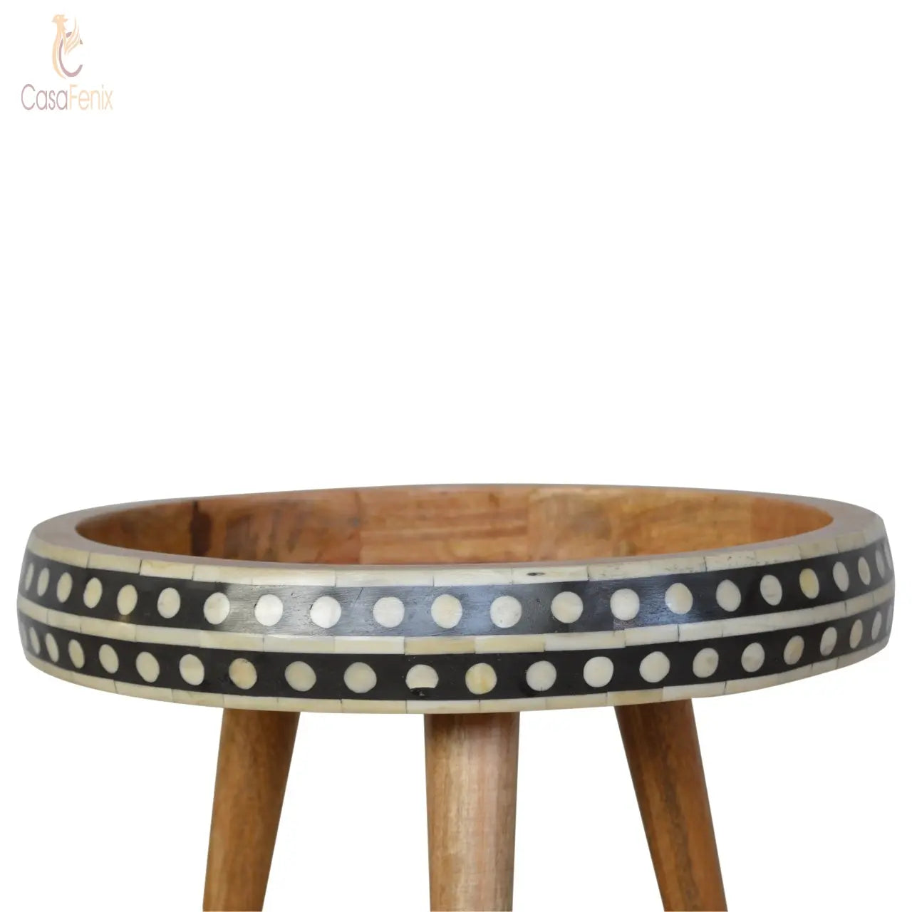 Small Patterned Nordic Style End Table Bone Inlaid Solid Wood - CasaFenix