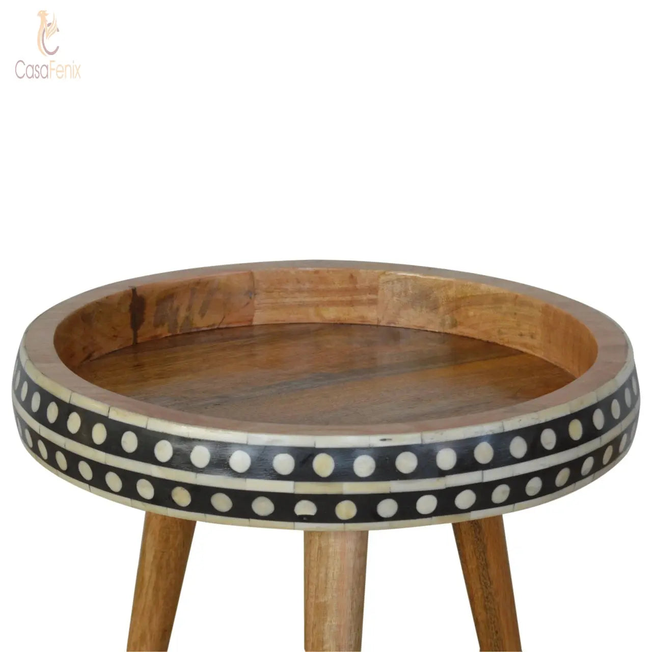 Small Patterned Nordic Style End Table Bone Inlaid Solid Wood - CasaFenix