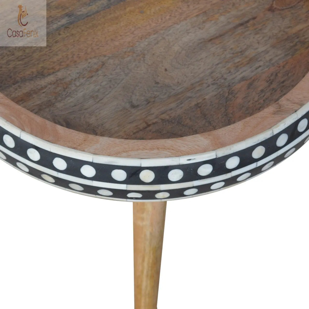 Small Patterned Nordic Style End Table Bone Inlaid Solid Wood - CasaFenix