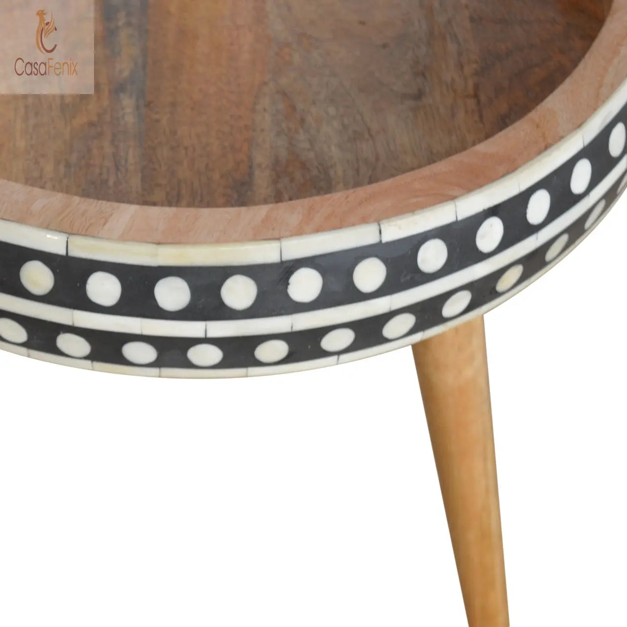 Small Patterned Nordic Style End Table Bone Inlaid Solid Wood - CasaFenix