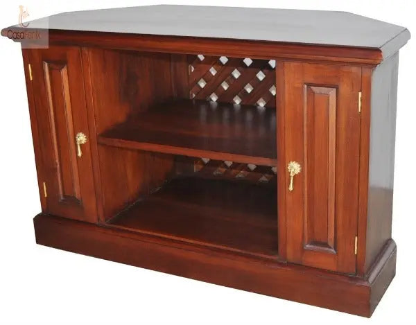 Solid Mahogany Corner TV Unit - CasaFenix