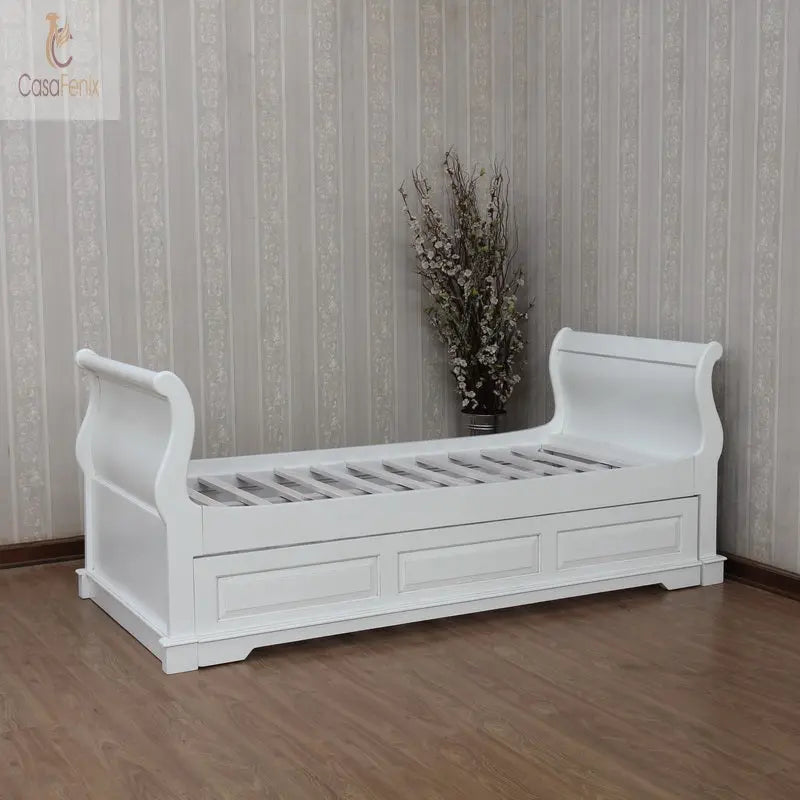 Solid Mahogany French Sleigh Day Bed - Trundle (Two Bed's) - CasaFenix