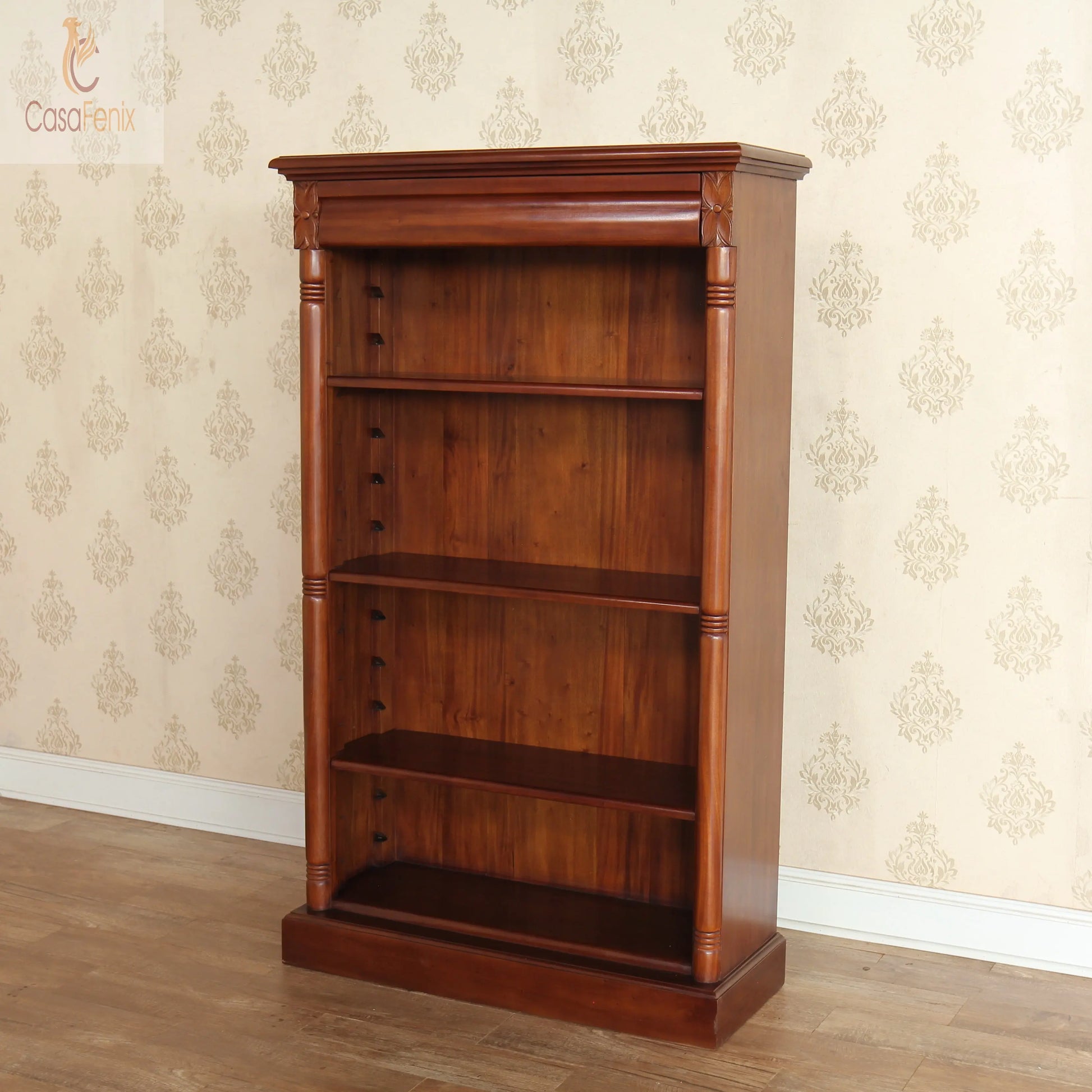 Solid Mahogany Victorian Bookcase 3 Adjustable Shelves CasaFenix